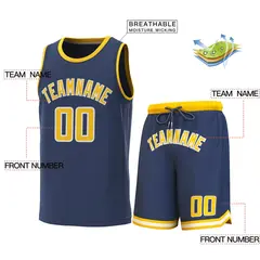 Navy Yellow Classic Sets Basketball Jersey 2