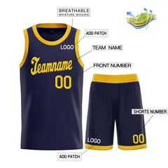 Navy Yellow Classic Sets Basketball Uniform Jersey 3
