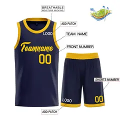 Navy Yellow Classic Sets Sports Uniform Basketball Jersey 3