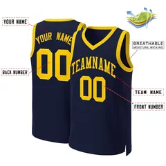 Navy Yellow Classic Team Basketball Jersey 2