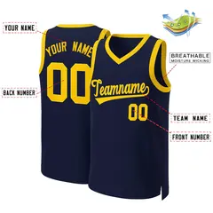 Navy Yellow Classic Team Basketball Jersey 2