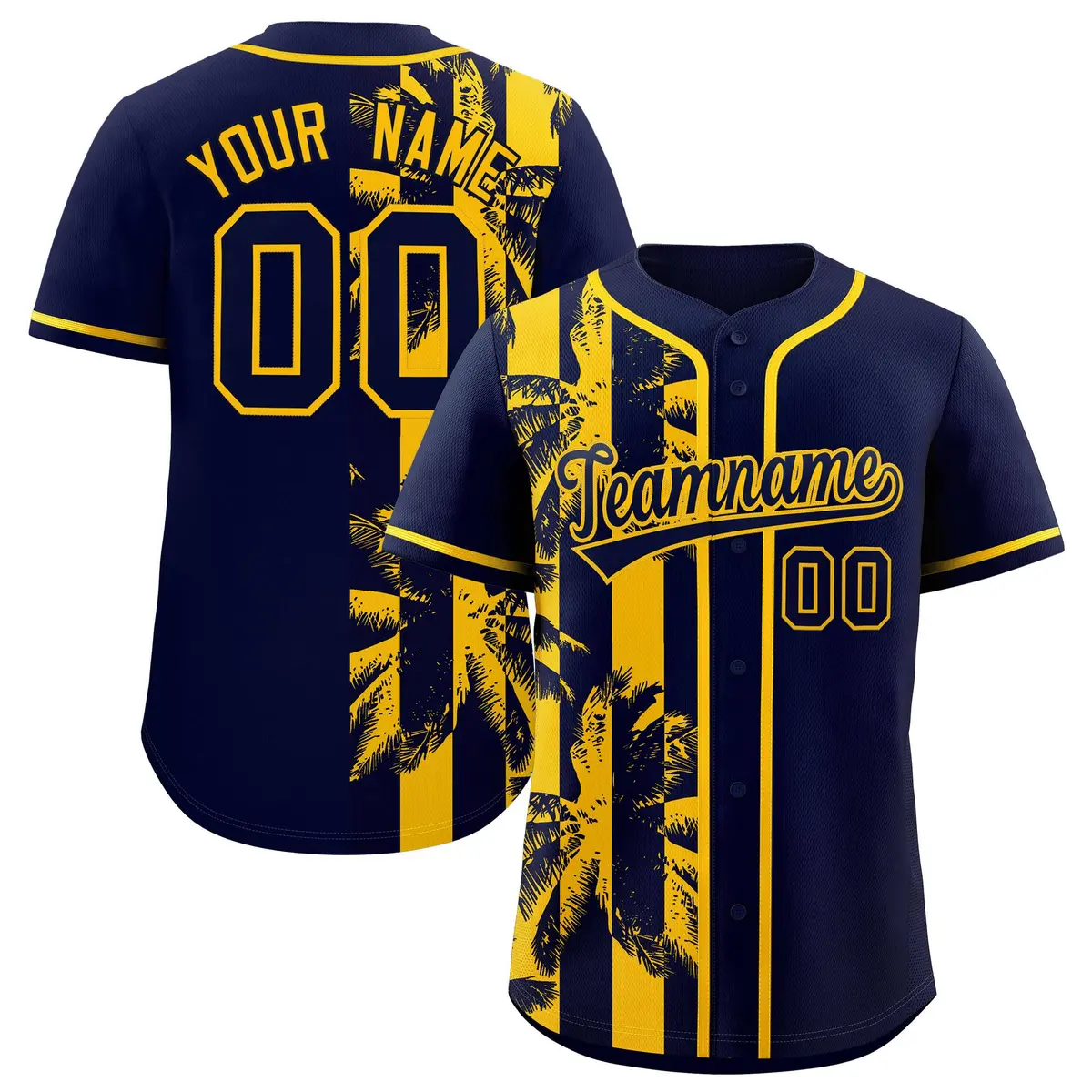 Navy Yellow Coconut Tree Split Baseball Jersey