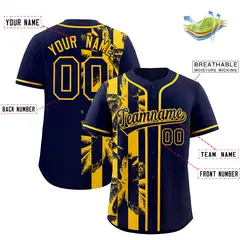 Navy Yellow Coconut Tree Split Baseball Jersey 2