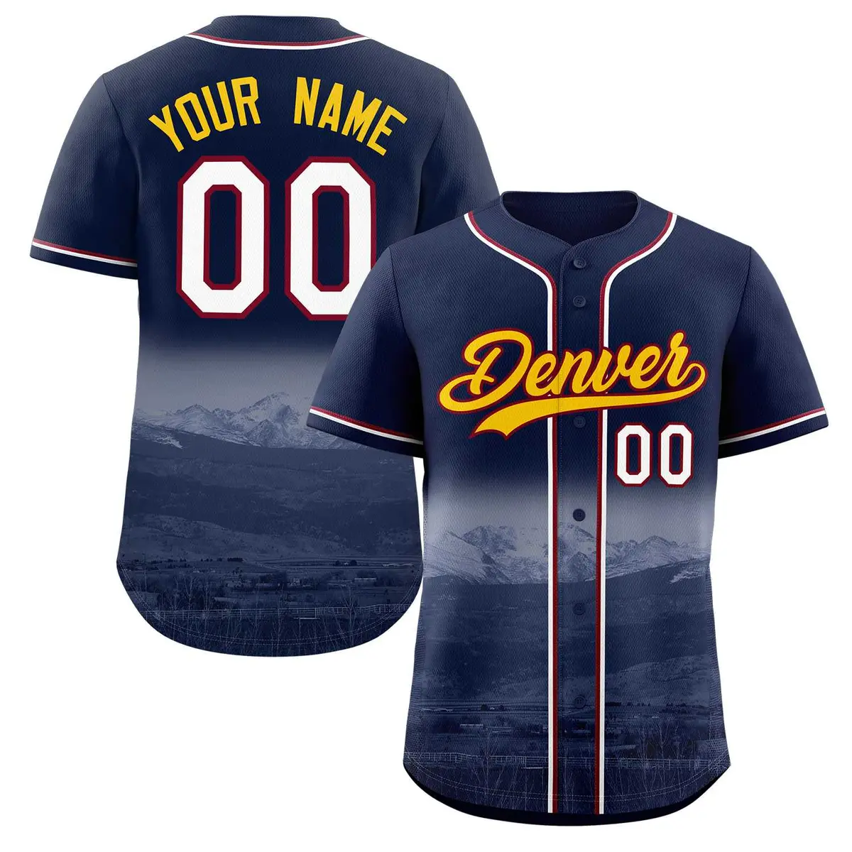 Navy Yellow-Crimson Denver City Skyline Baseball Jersey