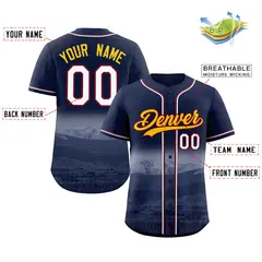 Navy Yellow-Crimson Denver City Skyline Baseball Jersey 2