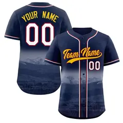 Navy Yellow-Crimson Denver City Skyline Baseball Jersey