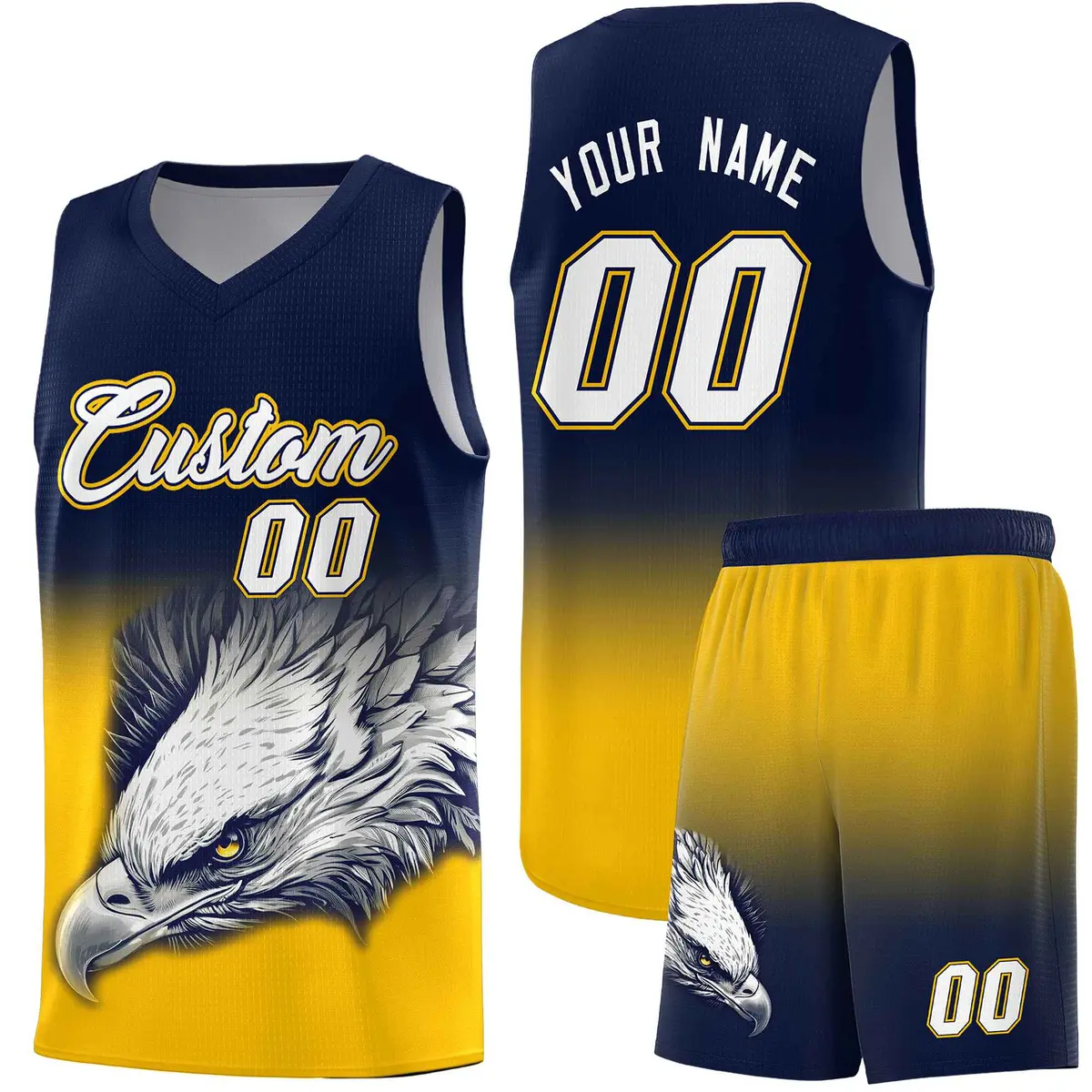 Navy Yellow Eagle Graffiti Pattern Basketball Jersey