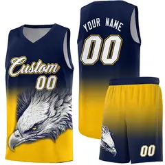 Navy Yellow Eagle Graffiti Pattern Basketball Jersey