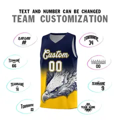 Navy Yellow Eagle Graffiti Pattern Basketball Jersey 2