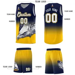Navy Yellow Eagle Graffiti Pattern Basketball Jersey 3