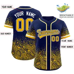 Navy Yellow Floral Gradient Full Button Baseball Jersey 2