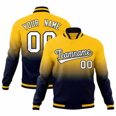 Navy Yellow Gradient Full-Snap Varsity Letterman Jacket 1