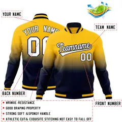 Navy Yellow Gradient Full-Snap Varsity Letterman Jacket 2
