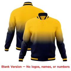 Navy Yellow Gradient Full-Snap Varsity Letterman Jacket 7