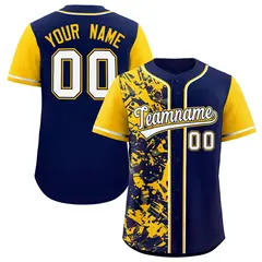 Navy Yellow Graffiti Split Raglan Sleeve Baseball Jersey