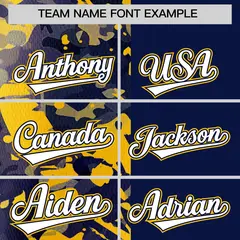 Navy Yellow Graffiti Split Raglan Sleeve Baseball Jersey 3