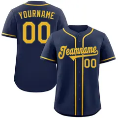 Navy Yellow-Light Blue Classic Style Baseball Jersey 1