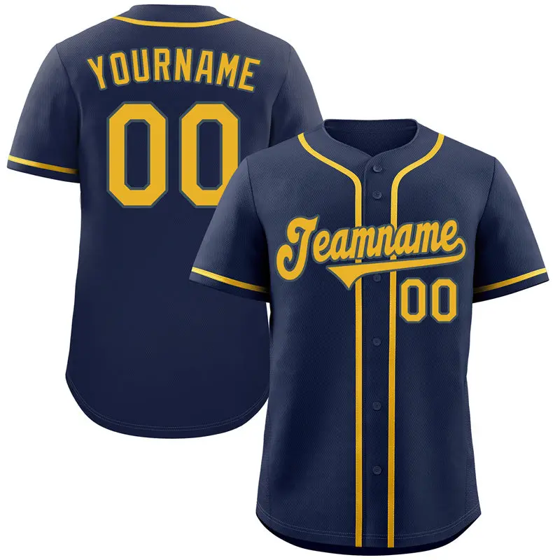 Navy Yellow-Light Blue Classic Style Baseball Jersey