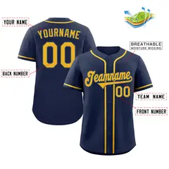 Navy Yellow-Light Blue Classic Style Baseball Jersey 2