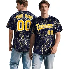 Navy Yellow Metallic Gold Splatter Baseball Jersey 1