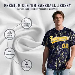 Navy Yellow Metallic Gold Splatter Baseball Jersey 3