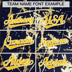 Navy Yellow Metallic Gold Splatter Baseball Jersey 4