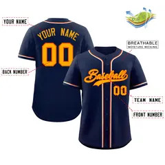 Navy Yellow-Orange Classic Authentic Baseball Jersey 2