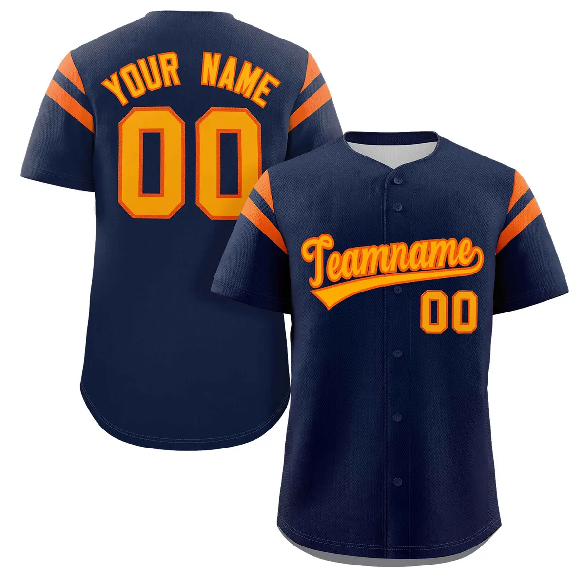 Navy Yellow-Orange Full Button Baseball Jersey