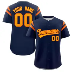 Navy Yellow-Orange Full Button Baseball Jersey
