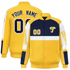 Navy Yellow Raglan Sleeves Varsity Letterman Jacket