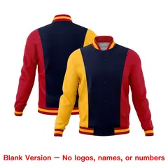 Navy Yellow Red Three Color Block Varsity Letterman Jacket 7