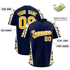 Navy Yellow Side Camo Baseball Jersey 2