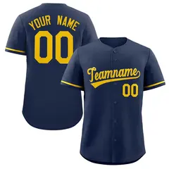 Navy Yellow Solid Classic Authentic Baseball Jersey