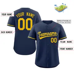 Navy Yellow Solid Classic Authentic Baseball Jersey 2