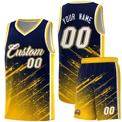 Navy Yellow Splash Basketball Kits with Tackle Twill 1
