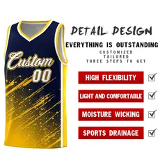 Navy Yellow Splash Basketball Kits with Tackle Twill 2
