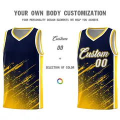 Navy Yellow Splash Basketball Kits with Tackle Twill 3