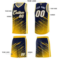 Navy Yellow Splash Basketball Kits with Tackle Twill 5