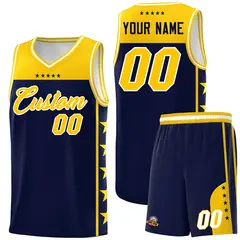 Navy Yellow Star Pattern Team Basketball Jersey 1