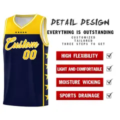 Navy Yellow Star Pattern Team Basketball Jersey 2