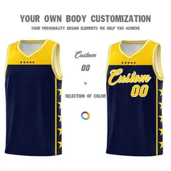 Navy Yellow Star Pattern Team Basketball Jersey 3