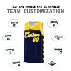 Navy Yellow Star Pattern Team Basketball Jersey 4