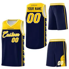 Navy Yellow Star Pattern Team Basketball Jersey 6