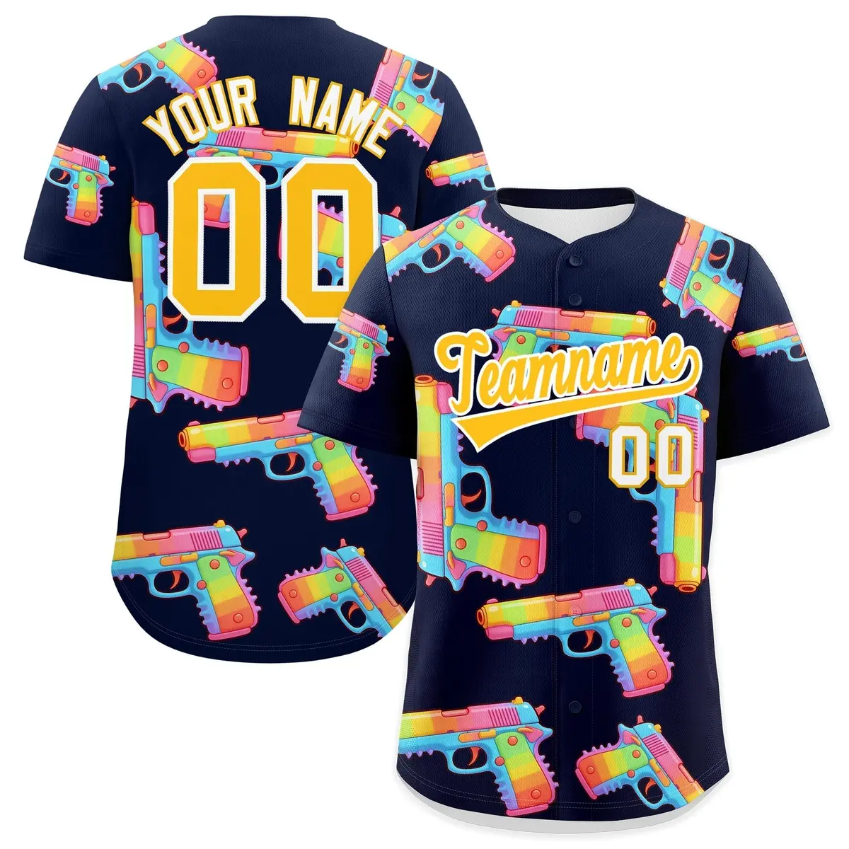 Navy Yellow Sugar-Coated Firepower Graffiti Baseball Jersey