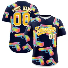 Navy Yellow Sugar-Coated Firepower Graffiti Baseball Jersey