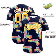 Navy Yellow Sugar-Coated Firepower Graffiti Baseball Jersey 2