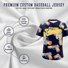 Navy Yellow Sugar-Coated Firepower Graffiti Baseball Jersey 3