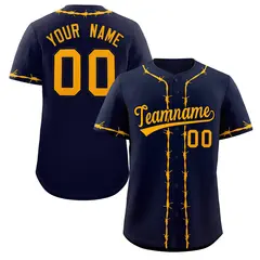 Navy Yellow Thorns Ribbed Authentic Classic Baseball Jersey 1