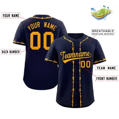Navy Yellow Thorns Ribbed Authentic Classic Baseball Jersey 2