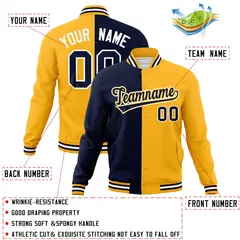 Navy Yellow Two Tone Split Varsity Full-Snap Letterman Jacket 4